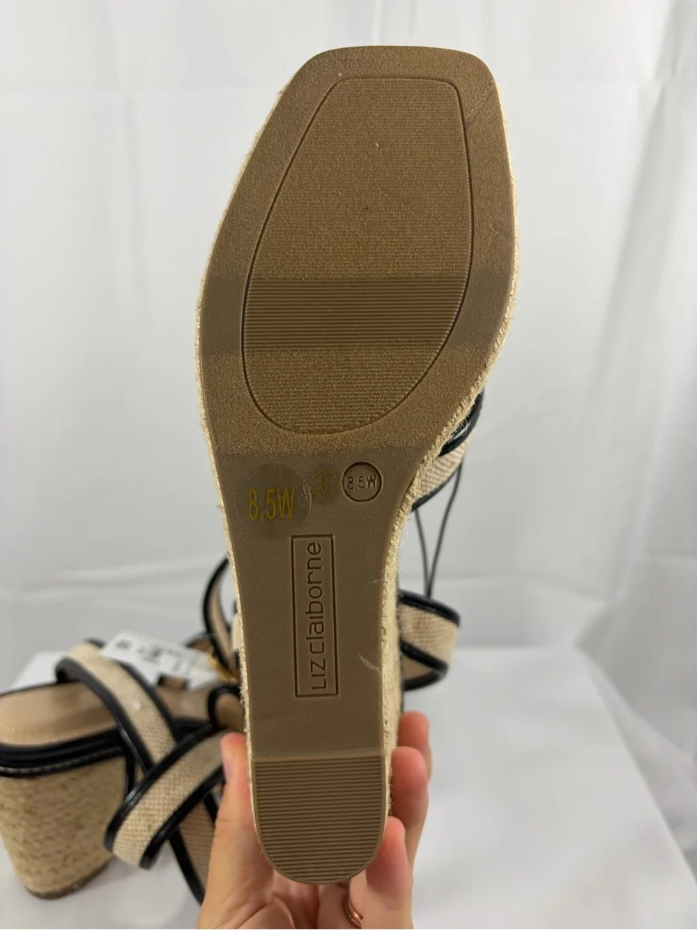 NWT Liz Claiborne Women’s Size 8.5W Black Woven Espadrille Platform Sandals